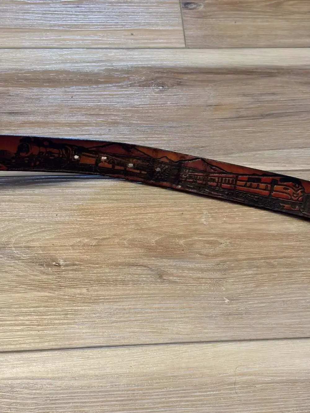 Vintage 1983 Train Locomotive Western Leather Belt with 3D Enamel Buckle